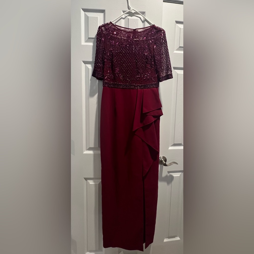Adrianna Papell Wine Sequin Maxi Dress